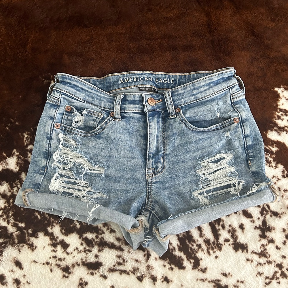 Distressed light was American Eagle Jean shorts